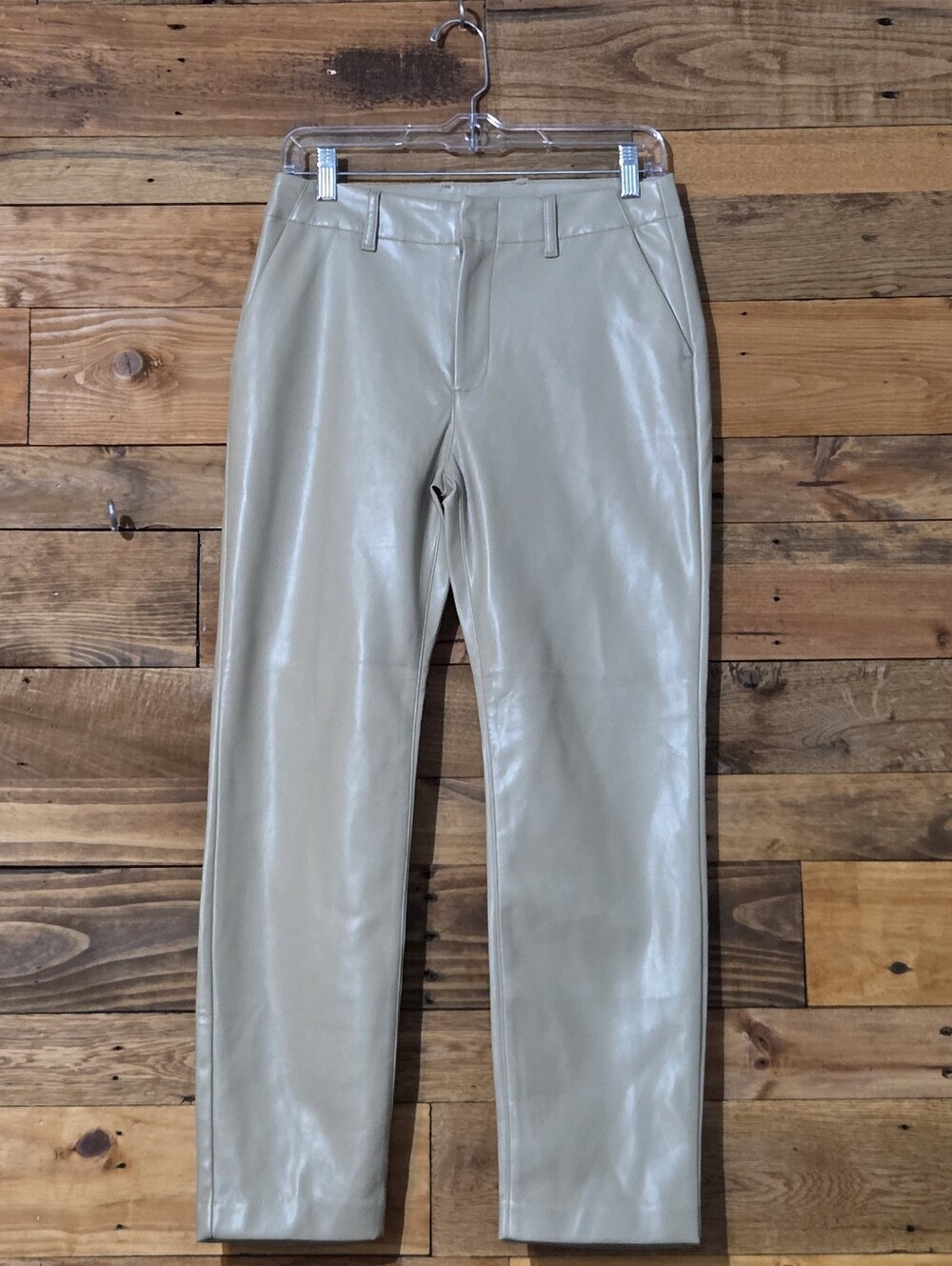 NWT GAP Faux Leather Pants  4 Beige Mid Rise Slim Straight Career $89.95 Retail